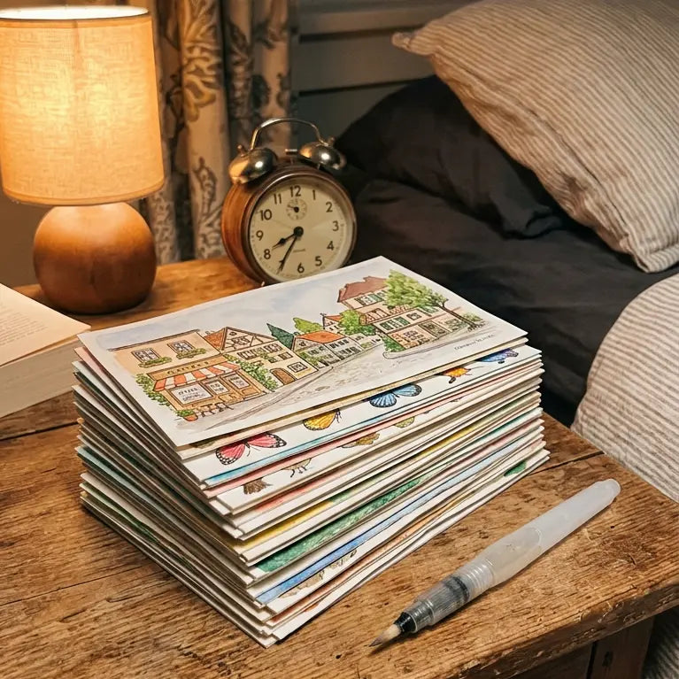 Easy watercolor ideas for beginners laid out on a table