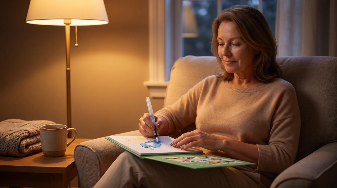 watercolor for anxiety - woman calmly painting in the evening to unwind